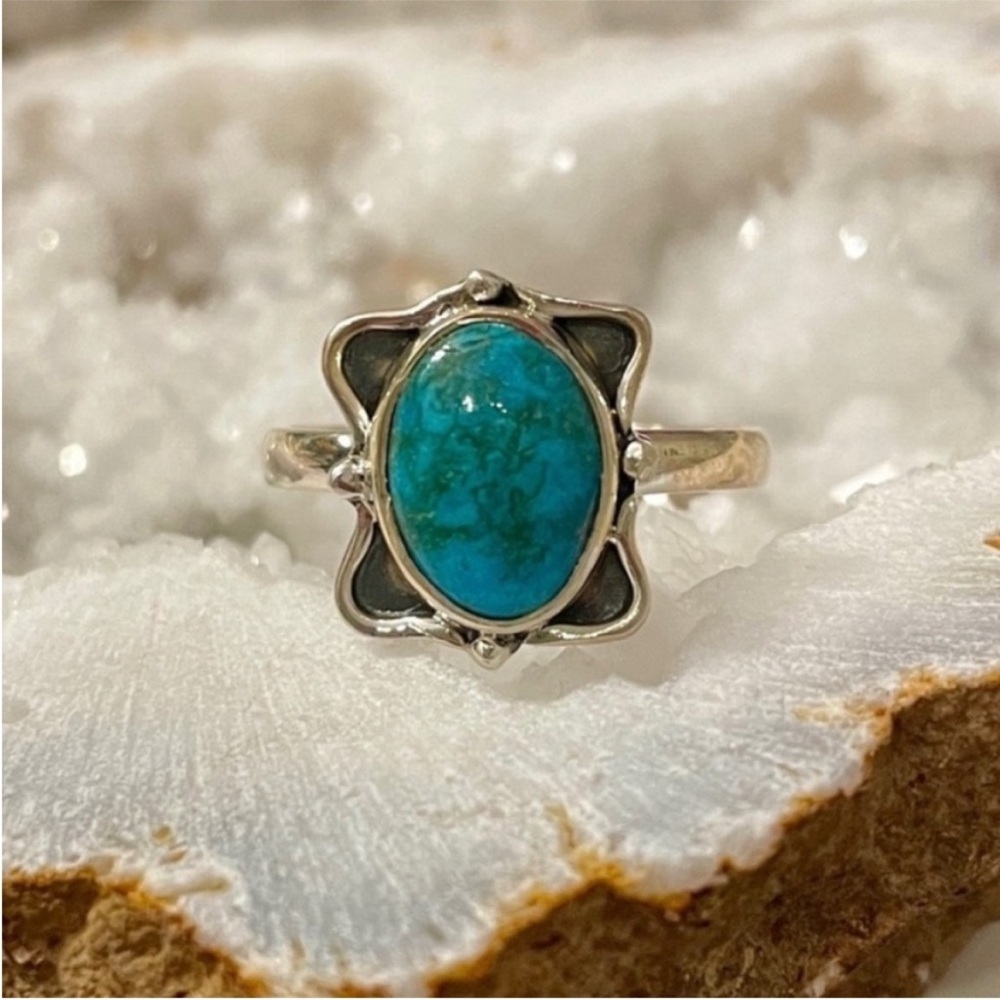 Azurite Chrysocolla Sterling Silver Ring 925 Size 8